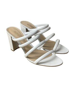 Schutz Felisa Leather Strappy Block Heel Sandals White Sz 8.5 Open Toe